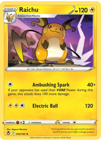 Raichu #050/195 — Silver Tempest