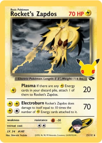 Rocket's Zapdos #15/132 — Classic Collection (Celebrations)