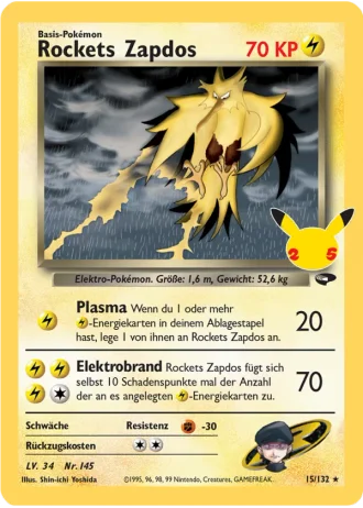 Rockets Zapdos #15/132 — Klassische Sammlung (Celebrations)