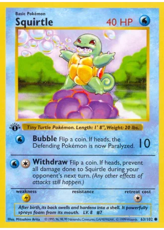 Squirtle (shadowless) #63/102 — Base Set (Shadowless)