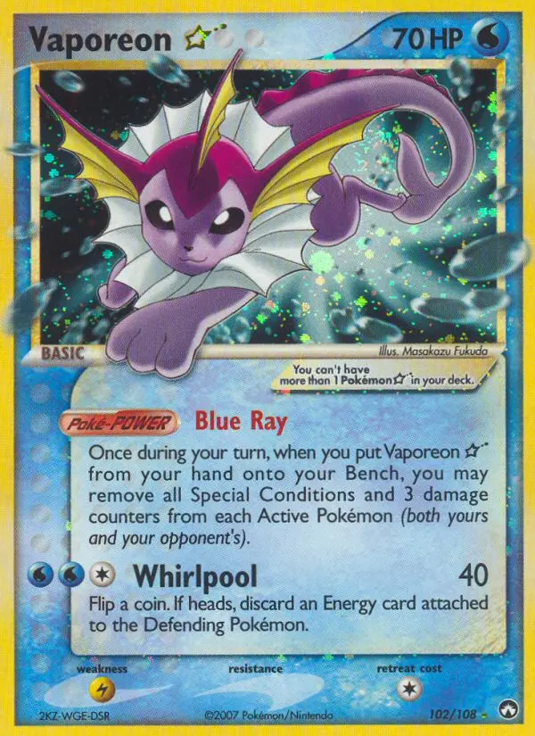 Vaporeon Gold Star #102 — Power Keepers