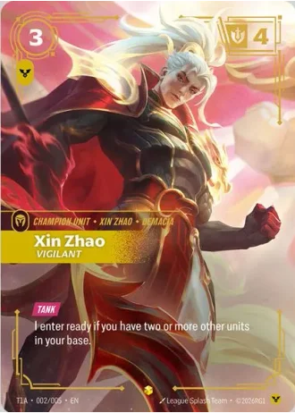 Xin Zhao, Vigilant (T1 Worlds Champion Player Bundle) T1A 002/005 — T1 2025 Worlds Champion