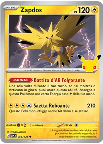 Zapdos #055/128 — 30° Anniversario