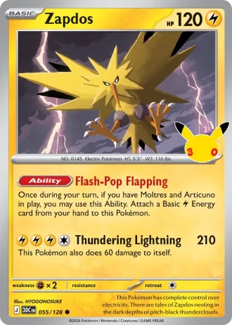 Zapdos #055/128 — 30th Celebration