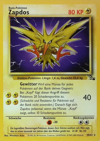 Zapdos (1. Edition) #30/62 — Fossil (1. Edition)