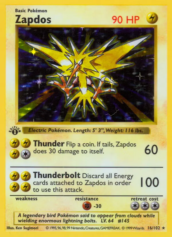 Zapdos #16 — Base Set